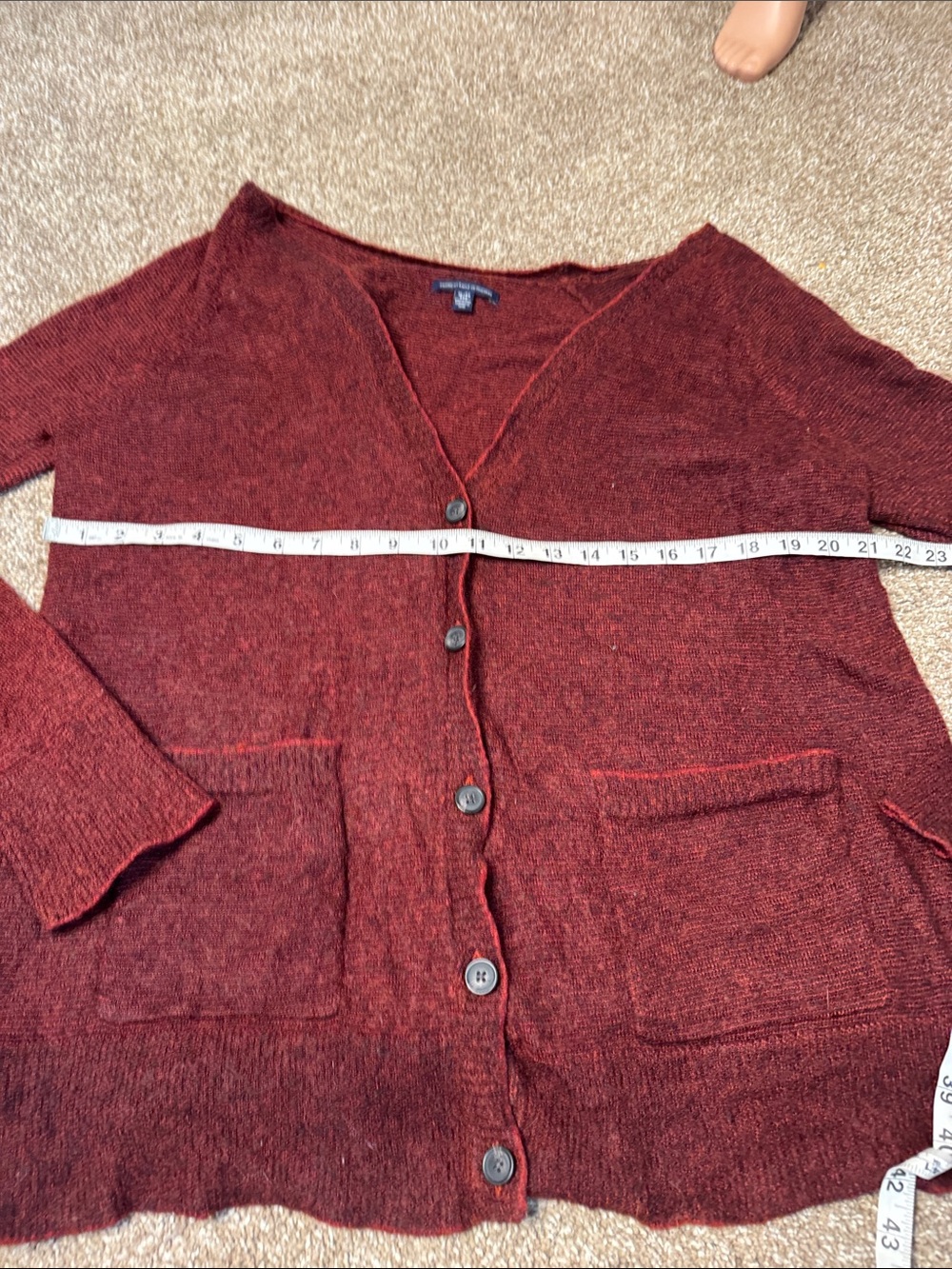 American Eagle Burgundy Wine V-Neck Button Front Cardigan Sweater W/Pockets XL - Picture 4 of 7